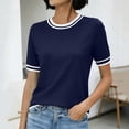 thumbnail image 4 of hlysgo Womens Loose Fit T Shirts Short Sleeve Tees Crewneck Color Block Summer Tops Navy,2xL, 4 of 6