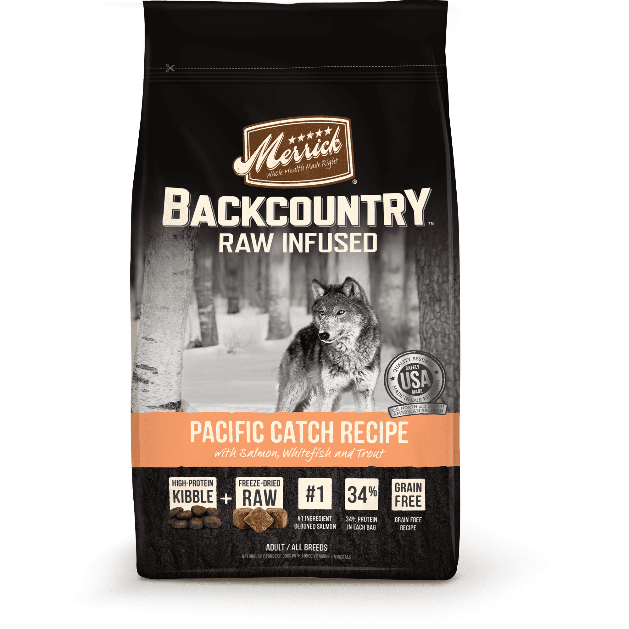 Merrick Backcountry Grain-Free Raw Infused Pacific Catch Recipe Dry Dog Food, 4 lb