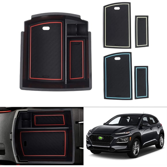 Autorder Central Console Organisateur pour Hyundai Kona 2018-2021 Accoudoir Boîte Boîte de Rangement Insert Plateau avec Tapis Bleu Vert