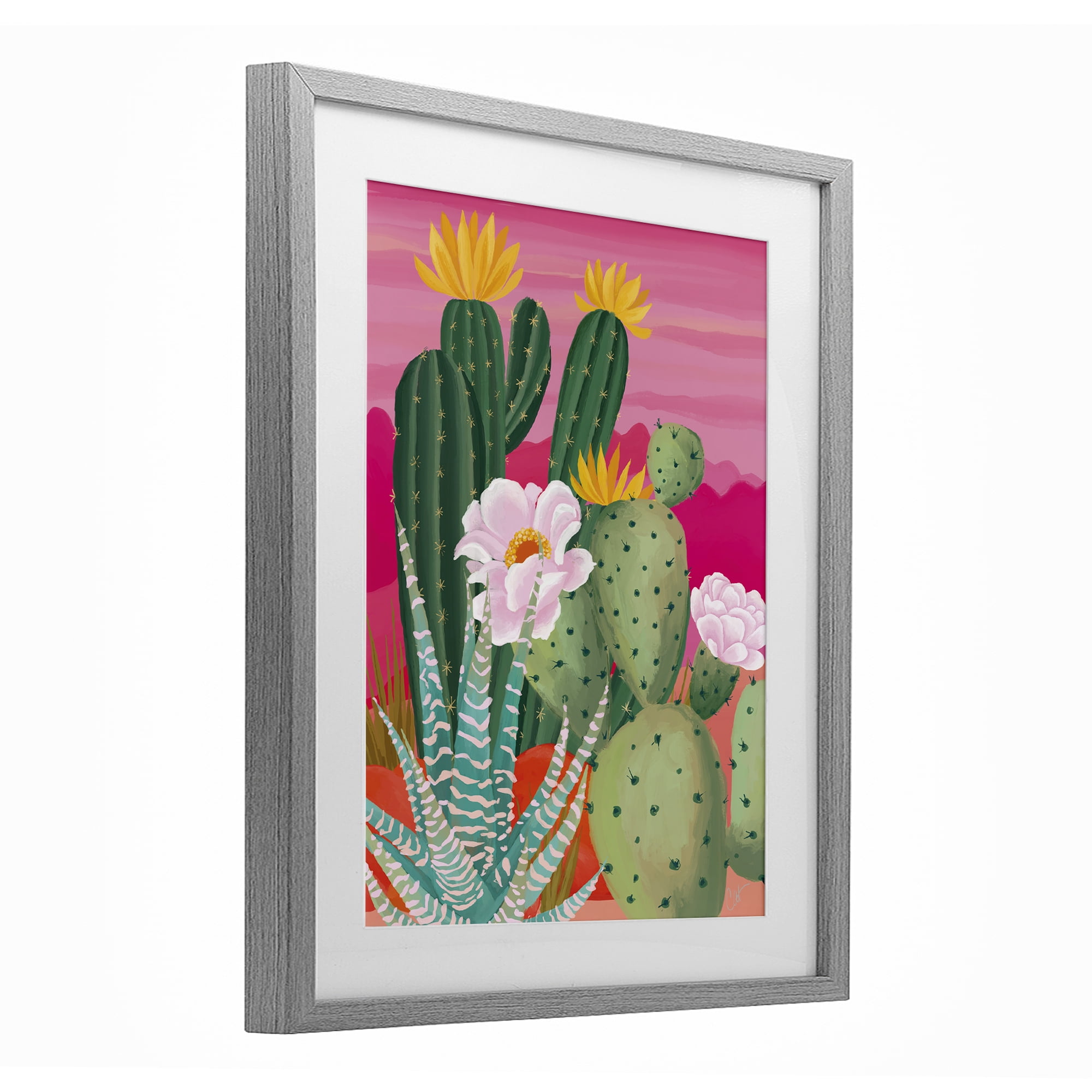 Stupell Industries Sunset Cactus Plants Gray Framed Print Under Glass, design by Cat Thurman Designs