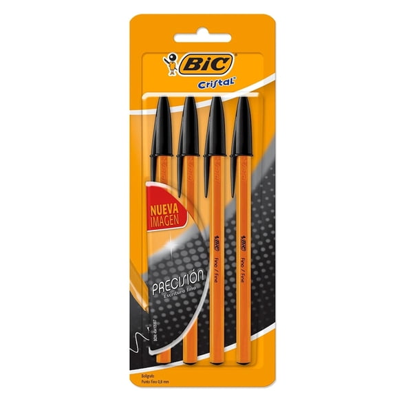 Bolígrafo Bic Cristal Punto Fino Color Negro 4 Piezas