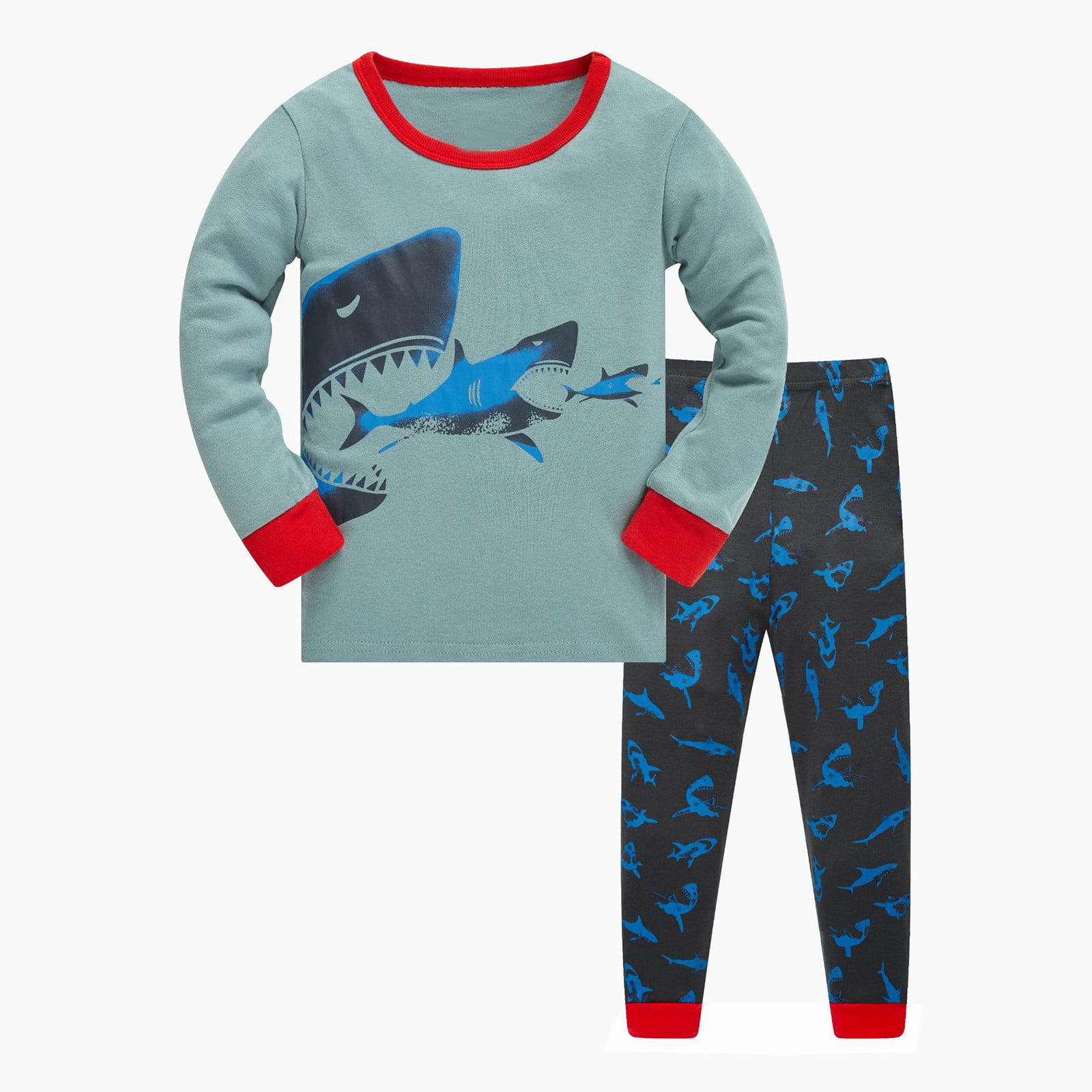 Boys Pajamas Kids Long Sleeve Cotton Shark Print Tops Pants Clothes Toddler Girl Pajamas Green Walmart