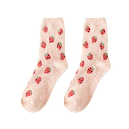 

kpoplk Christmas Socks For Women Women Coral Socks Medium Tube Floor Socks Fresh Fruit Print Socks(A)