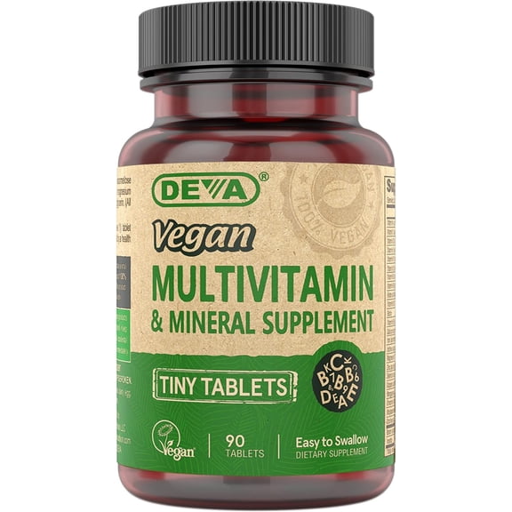 DEVA Vegan Multivitamin for Women & Men with Iron, Vitamin C, E, B Complex Vitamins, Zinc, 90 Tiny Tablets