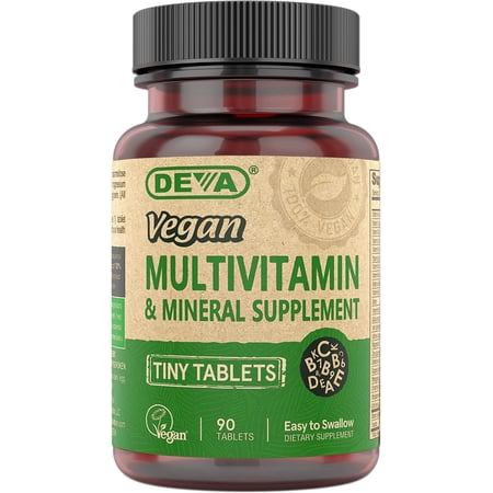 DEVA Vegan Multivitamin for Women & Men with Iron, Vitamin C, E, B Complex Vitamins, Zinc, 90 Tiny Tablets