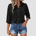thumbnail image 6 of YDFCWXW Button Down Shirts for Women Long Sleeve Shirt Casual Loose Fit Blouses V Neck Collared Tops Work Blouse Black, L, 6 of 9