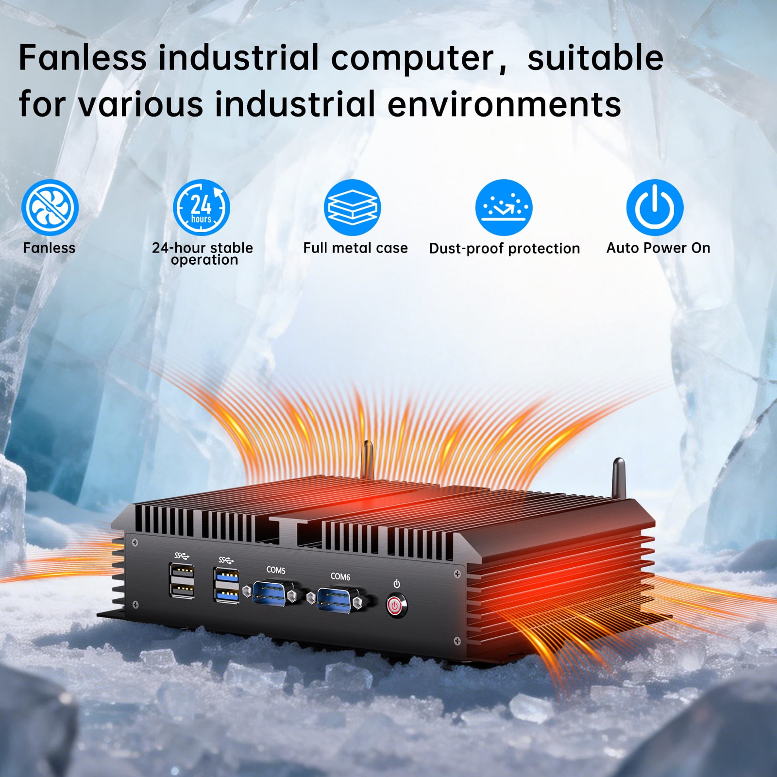 Fanless Mini Industrial PC, Desktop Computer Core i7-5500U Windows 10 Pro, 16GB RAM 256GB SSD, 2xNICs, 2*COM RS232, 4xUSB3.0, Dula-Band WiFi, HDMI/VGA Ports, Gigabit LAN, Auto Power On