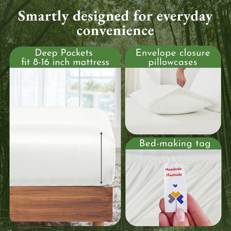 California Design Den King Size Bamboo Sheets - 4 Piece Cooling Sheet Set With Deep Pockets, Ivory