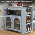 thumbnail image 6 of Kitchen Island with Storage, Rolling Kitchen Island Table with Extended Table, 3 Open Shelves and 2 Glass Doors, Built-in LED Lights & Power Outlets, Kitchen Cart Cabinet on Wheels for Home, Grey, 6 of 7