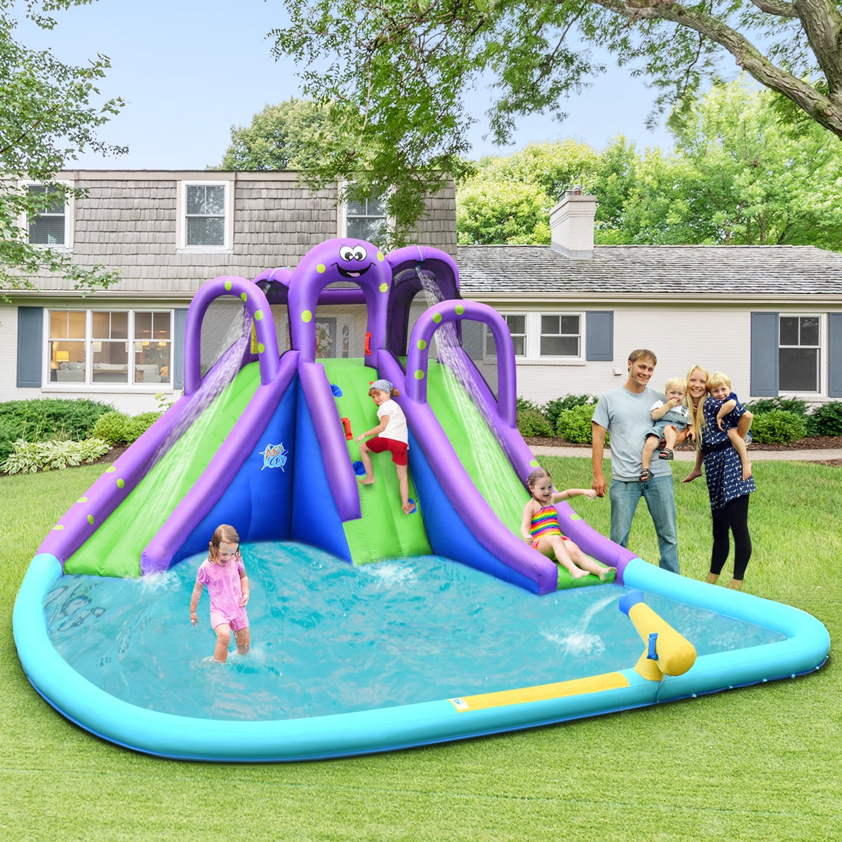 Infans Inflatable Water Park Octopus Bounce House Dual Slide Climbing Wall W/ Blower