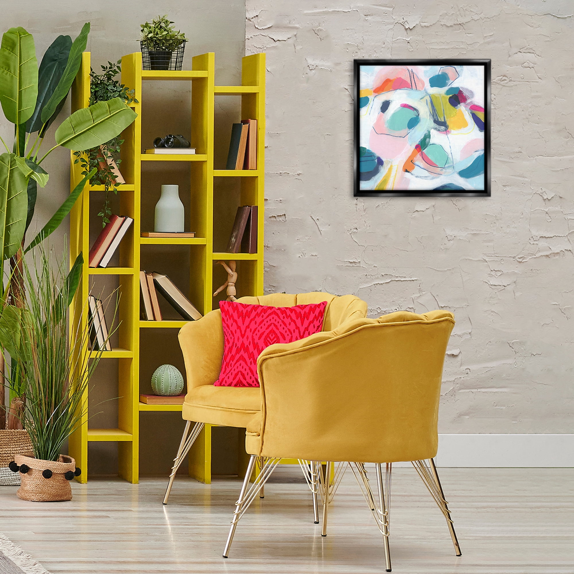 Stupell Industries Whimsical Shapes Abstraction Abstract Painting Black Floater Framed Canvas Art Print Wall Art, 18 x 18