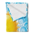 thumbnail image 2 of Summer Soft Flannel Fleece Blanket, Vivid Sun Pattern over Blue Waves Vacation Themed Holiday Joy Ocean Illustration, Cozy Plush for Indoor and Outdoor Use, 50" x 60", Earth Yellow, by Ambesonne, 2 of 5