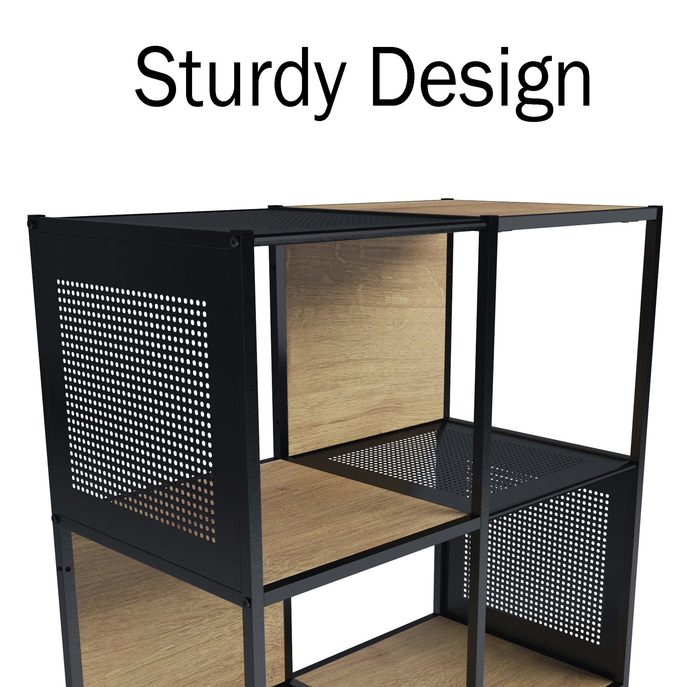 Somerset Home Cube Storage Organizer - Freestanding Bookshelf (Oak and Black)
