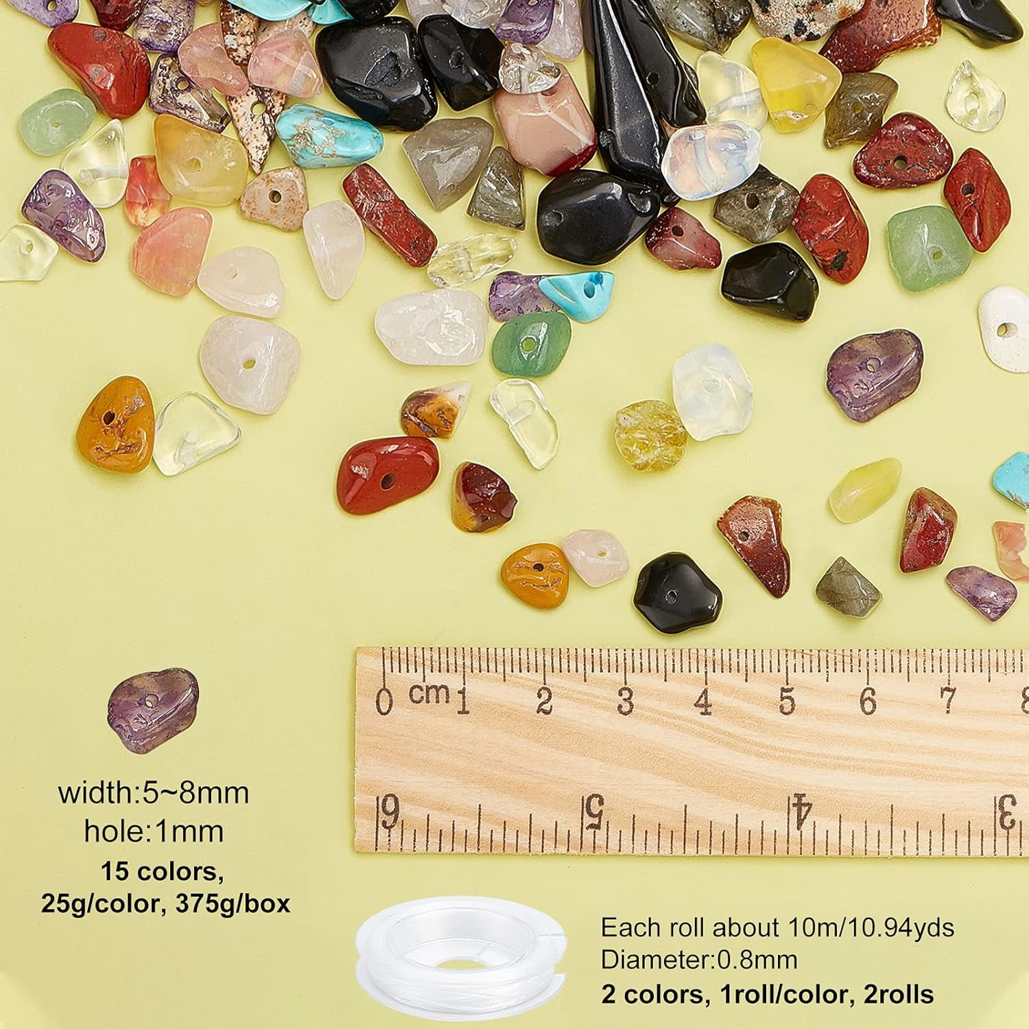 DIY Stretch Bracelets Making Kits Including 15 Colors Natural & Synthetic Gemstone Chip Beads and Flat Elastic Crystal String 5~8mm Hole: 1mm 375g/box