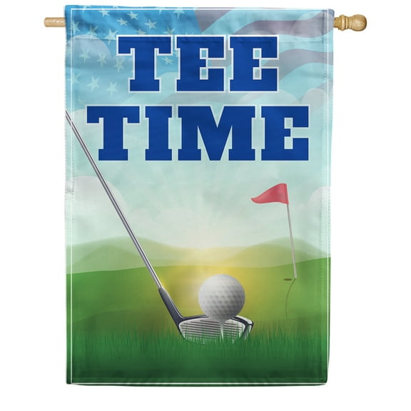 America Forever Tee Time House Flag 28 x 40 inches Summer Patriotic Golf Club Outing Double Sided Seasonal Yard Outdoor Decorative Golfer Sports House Flag