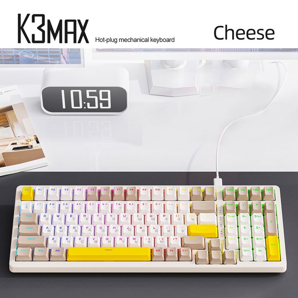 Teclado para juegos K3 MAX, teclado para jugadores de 100 teclas para PC Gamer (eje verde queso)