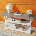 thumbnail image 4 of 55" Farmhouse Console Table, 3-Tier Rustic Entryway Table with French Country Charm, Grey Wood Grain Top & Floral Moldings for Entryway, Living Room & Sofa Behind, 4 of 5