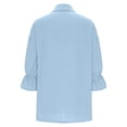 thumbnail image 5 of Linen Shirts for Women Lantern Sleeve Collar Neck Summer Vacation Tops Solid Color Lightweight Breathable 3/4 Sleeves Casual Travel Blouses Light Blue M, 5 of 5