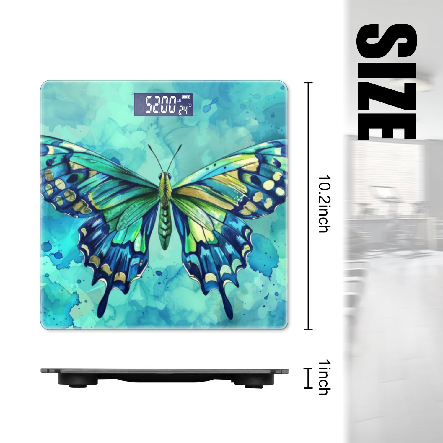 Bathroom Scale, Highly Accurate Digital Body Scale,Precisely Measures Weight up to 400 lbs-Beautiful Butterfly In Blue And Green