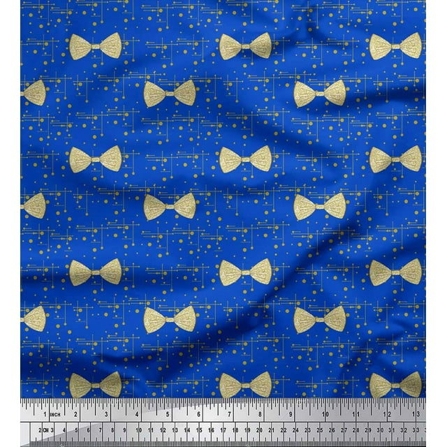 Soimoi Blue Rayon Fabric Bow & Dots Print Fabric by the Yard 56 Inch Wide