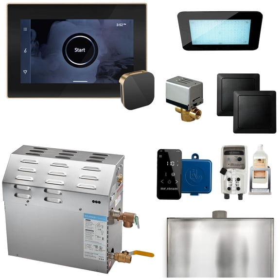 MS90 5kW Steam Shower Unit Package of 240 Volt & 1-Phase with iSteamX Control in Black Brushed Bronze (max 71 cubic feet)