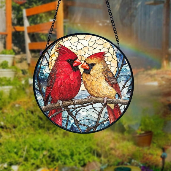 Cardinal Bird Stained Glass Suncatcher, Memorial Window Hanging, Nature Inspired Home Decor Gift