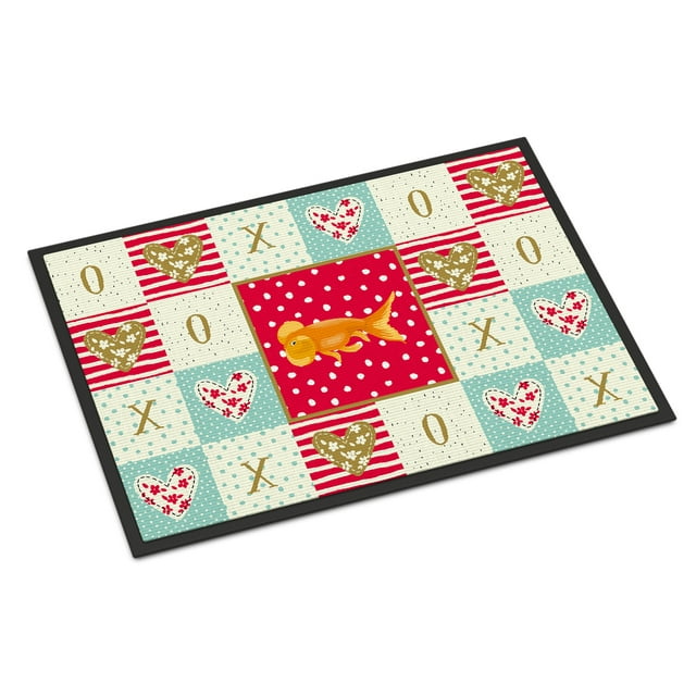 Bubble Eyed Goldfish Love Door Mat, Indoor Rug or Outdoor Welcome Mat 24x36 Door