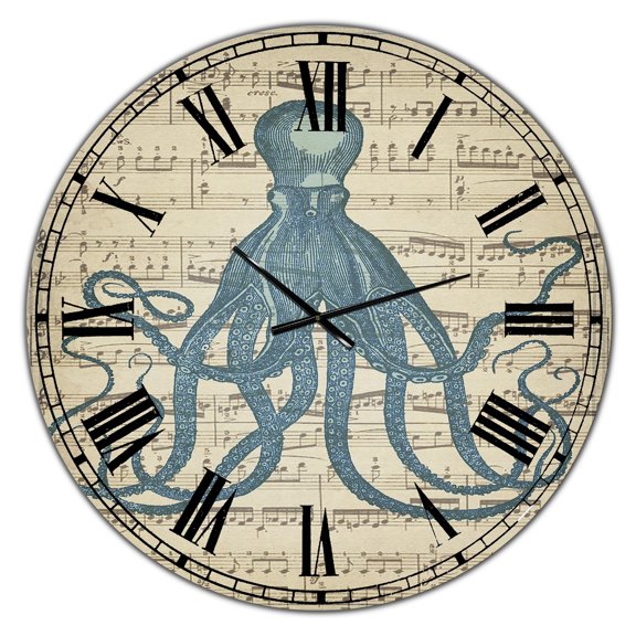 Designart Large Brown Analog Round Nautical,Coastal Wall Clocks, CLM25734-C38