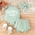 thumbnail image 2 of Valcatch Newborn Baby Girl Summer 3Pcs Outfit Set Clothes, Daddys Girl Letter Sleeveless Cami Romper +Ruffle Shorts +Headband, 2 of 4