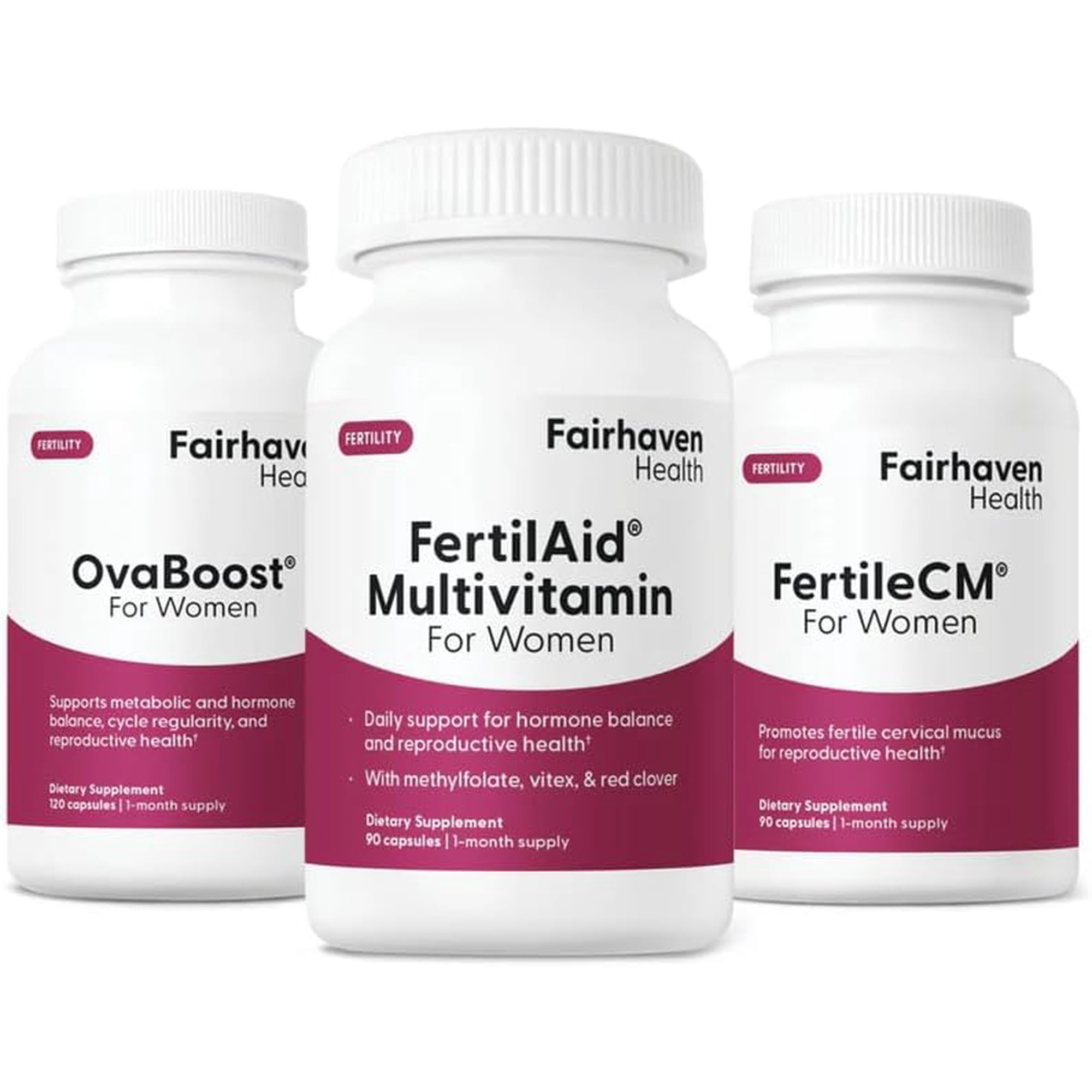 FertilAid for Women, OvaBoost, FertileCM TTC Boost Bundle: Vitex, Myo-Inositol, L-Arginine, Essential Vitamins, Minerals & More - Natural Fertility Support - 1 Month Supply