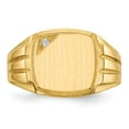 thumbnail image 4 of Solid 14k Yellow Gold 11.5x12mm Grooved Sides Open Back VS Diamond Men's Engravable Monogram Signet Ring Band Size 11.5 (.017 cttw.), 4 of 6