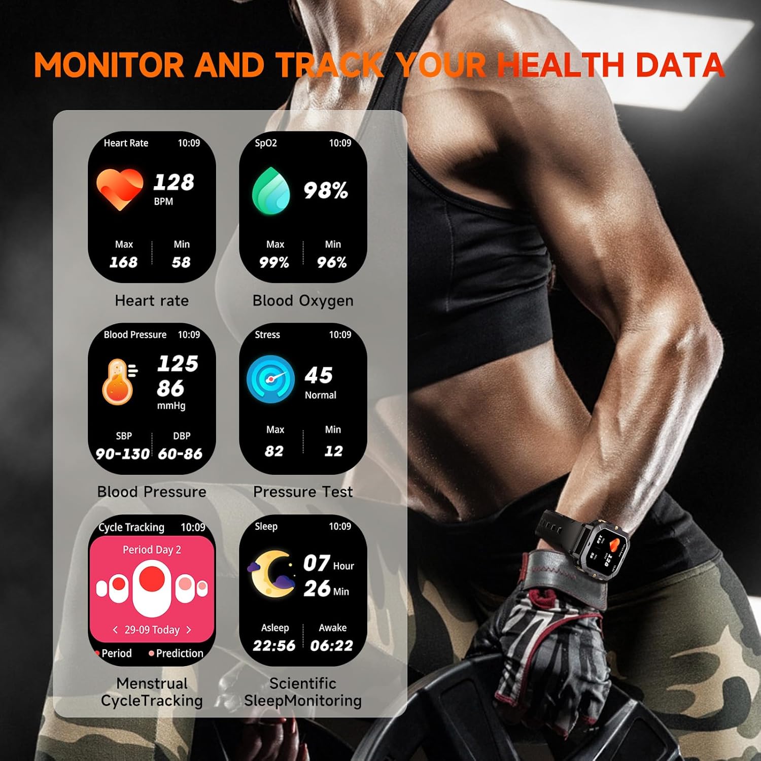 Smart Watch for Men, Waterproof Military Watch 2.02” HD Touchscreen Answer/Make Calls, Sport Fitness Activity Tracker with Heart Rate/Oxygen/Sleep Monitor/100+ Sports Modes