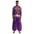 thumbnail image 2 of iiniim Mens Arabian Prince Costume Open Front Vest with Pants Halloween Show Fancy Dress up Outfit Dark Purple&Dark Purple 4XL, 2 of 7
