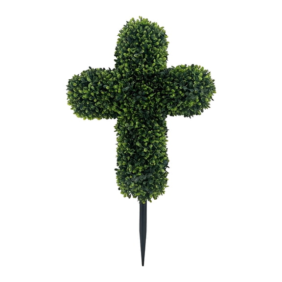 Easter Artificial Cross Boxwood Topiary Faxe Cross Shaped Topiary Trees with Stake, Faux Plants for Porch, Outdoor & Indoor, Garden Decor
