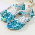 thumbnail image 7 of Viluyesy Girls Summer Pearl Bow Sandals - Kids High Heels Princess Dress Shoes Crystal Wedding Party Pageant Sparkly Mid-Large Size 4-12Y Blue Size 12.5 M, 7 of 7