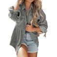 thumbnail image 4 of Women Long Sleeve Corduroy Peplum Shacket Jacket Button Down Babydoll Shirts Oversized Casual Blouses Tops, 4 of 6
