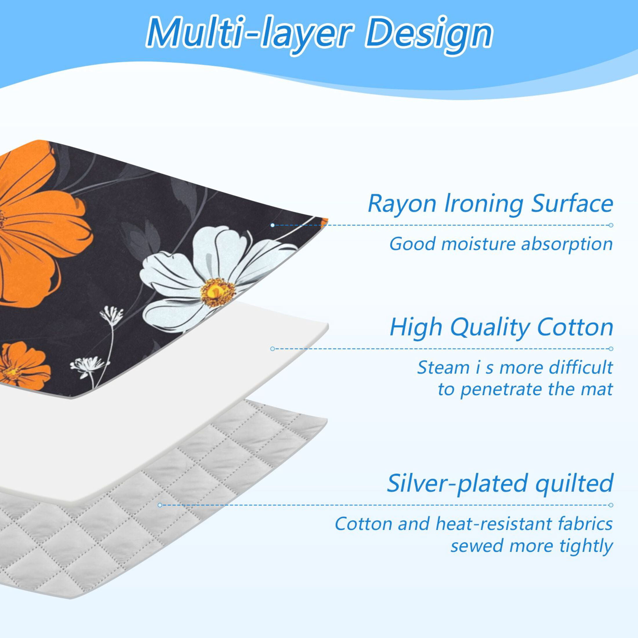 White and Orange Wildflowers Ironing Mat Blanket for Table Top Travel Portable Ironing Board Pad 47.2x27.6 Inch