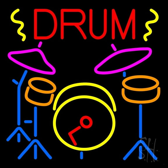 Drum Set LED Neon Sign 24" Tall x 24" Wide - inches Black Square Cut Acrylic Backing, with Dimmer - Premium built indoor Sign for Studio, Club, Home décor, Event, Workshop, Storefront.