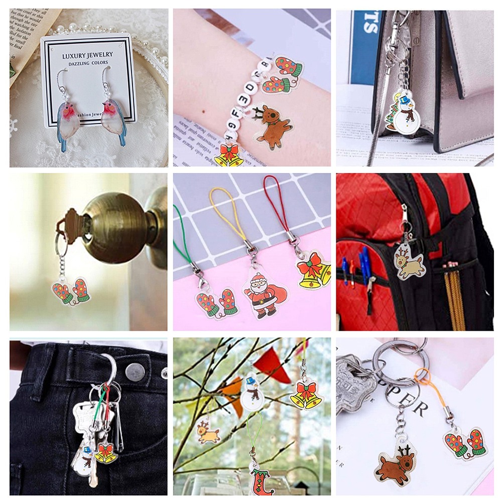 DIY Jewelry Kit with Heat Shrink Sheets Film Alloy Handheld Puncher Stainless Steel Tweezers Iron Split Key Rings Mobile Straps Platinum & Stainless Steel color 29x20x0.2cm