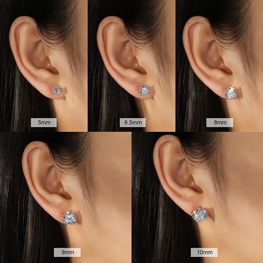 SFTING Cubic Zirconia Stud Earrings for Women Men Hypoallergenic 925 Sterling Silver Post Earrings 8A CZ 8*8 Round Cut 4-prong Setting Stud Earrings for Sensitive Ears