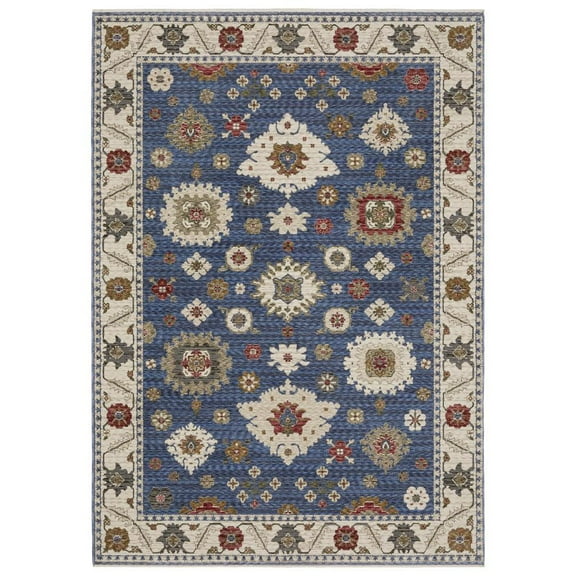Oriental Weavers Hastings Area Rug - HA06Z - 5'3" x 7'6" - in Blue/ Ivory - Vintage Inspired, Stain Resistant, Family and Pet Friendly , Bedroom, Office Rug