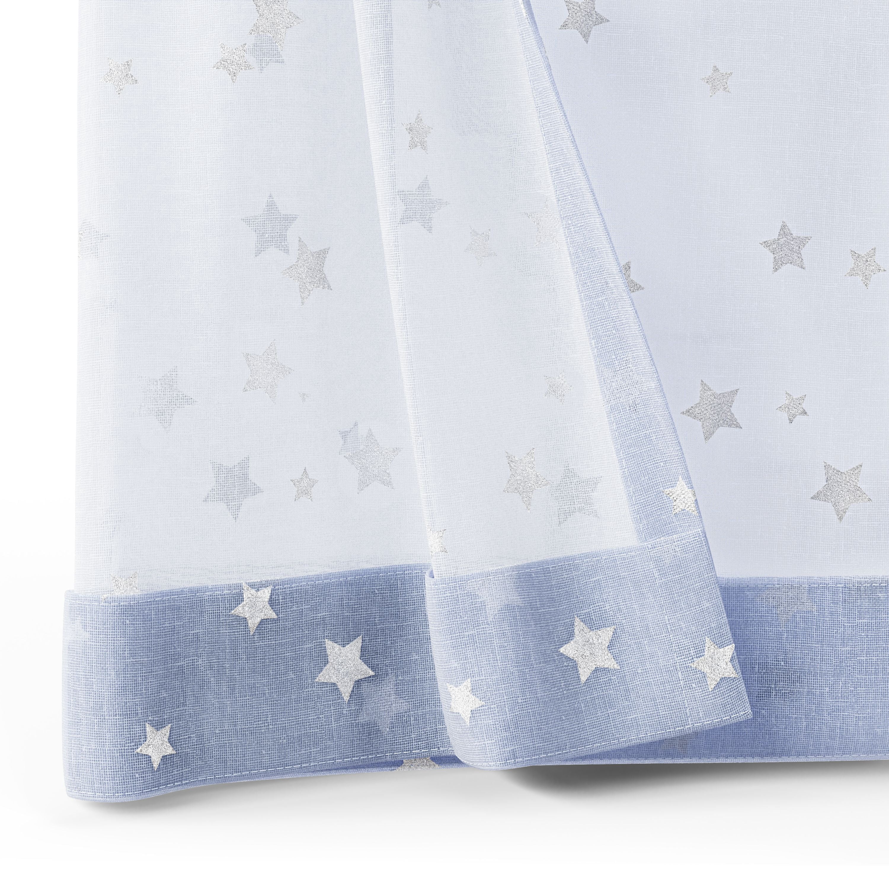 Mainstays Kids Metallic Star Printed Light Filtering Sheer Curtain Panel, Periwinkle, 38 x 95 in