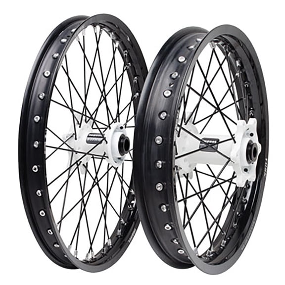 Impact Complete Front and Rear Wheel 1.60 x 21 / 2.15 x 19 Black Rim/Black Spoke/White Hub Compatible With Gas Gas MC 125 2021