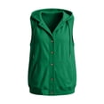 thumbnail image 5 of SSZMDLB Women Fall Winter Sleeveless Button Down Hooded Vest Plus Size Open Front Casual Solid Basic Layering Tops, Green S, 5 of 5