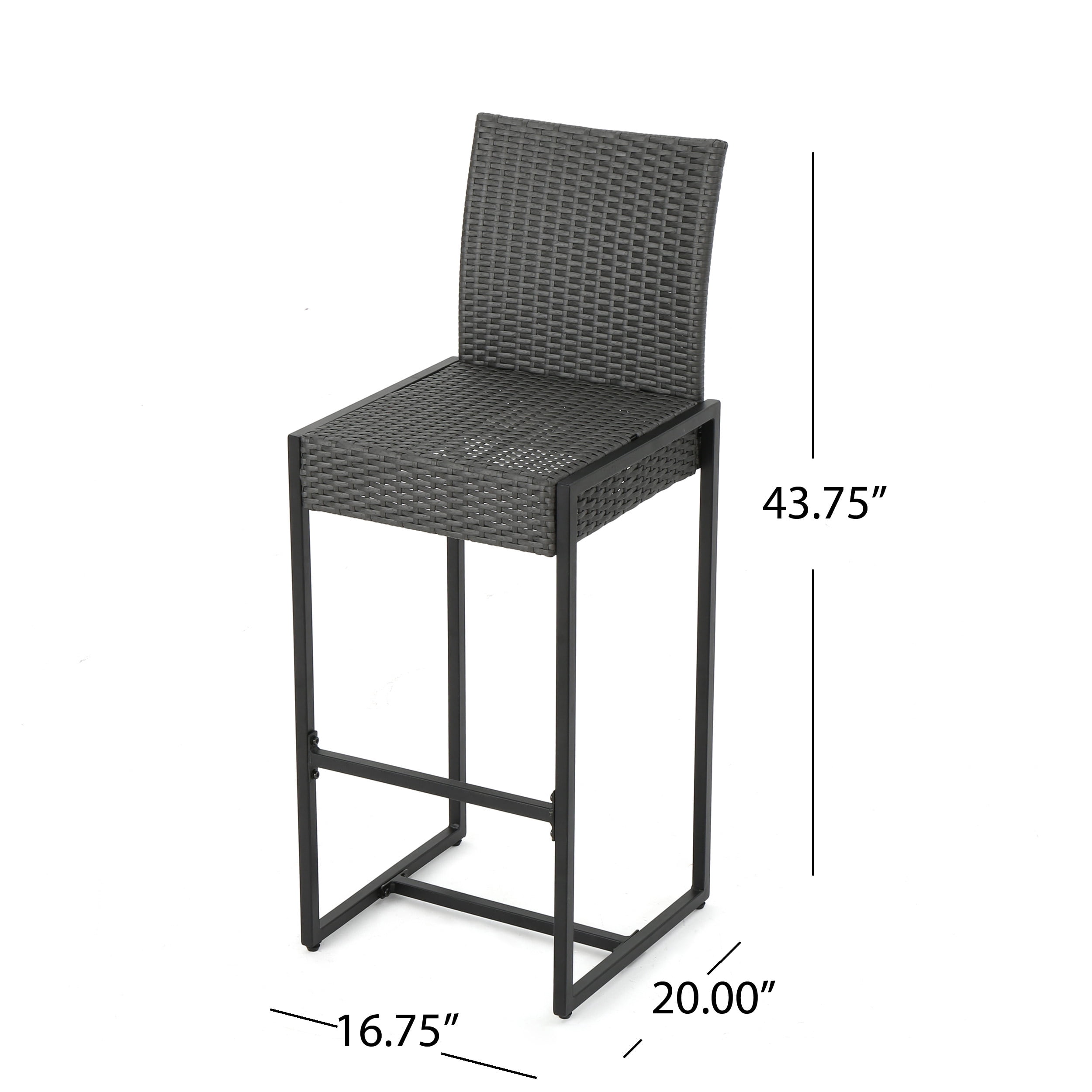 Outdoor Wicker Bar Stool Set of 2, Height Leisure Seats for Patio Bar, Brown and Grey