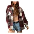 thumbnail image 1 of Franhais Women Plaid Jacket, Long Sleeve Hooded Button Closure Fall Tops Outwear for Casual Street, 1 of 3