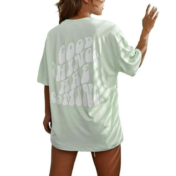 Bibifish Womens T-Shirts Funny Letter Print Short Sleeve Crewneck Tees Oversized Summer Streetwear Graphic Tops For Ladies