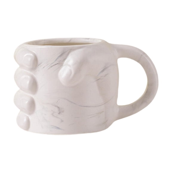 Pitycbo Fist Shaped Coffee Mug 300ml Ceramic for Men and Women for Home Office Birthday White Marble