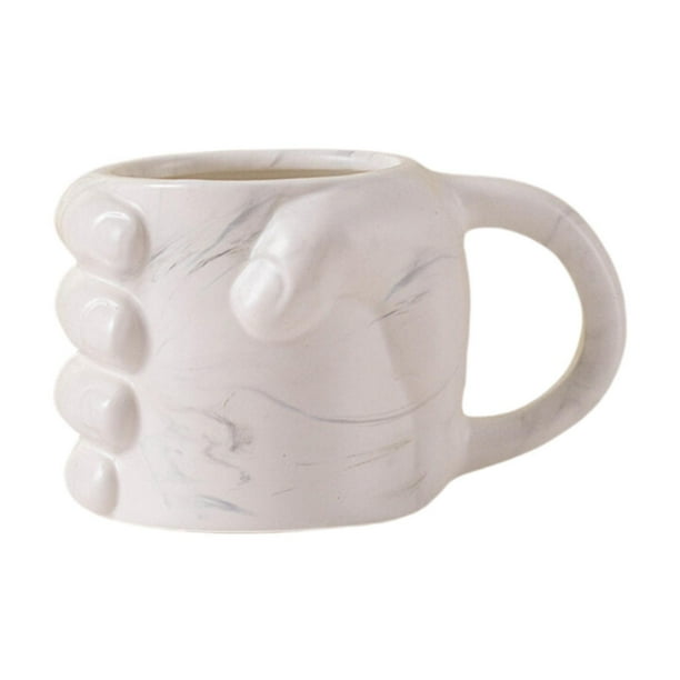 Taza de café con diseño de puño de 300 ml (10 oz) para hombres y mujeres, taza de té moderna para café Mármol blanco
