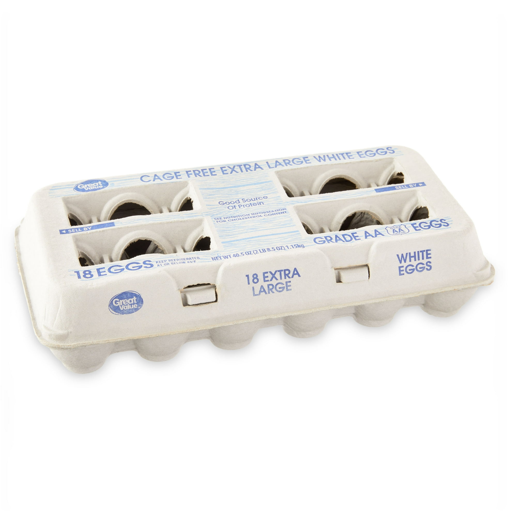 Great Value Cage-Free Extra Large White Eggs, 18 Count